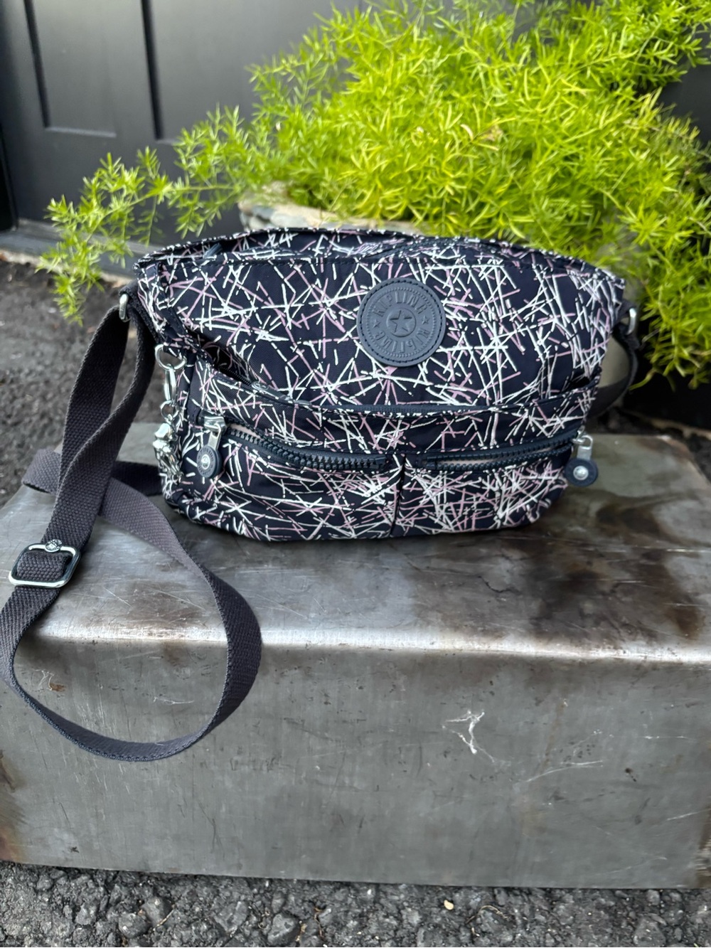 Kipling Sabian Crossbody, Navy Stick Print, Live Light, Charm, Everyday Casual
